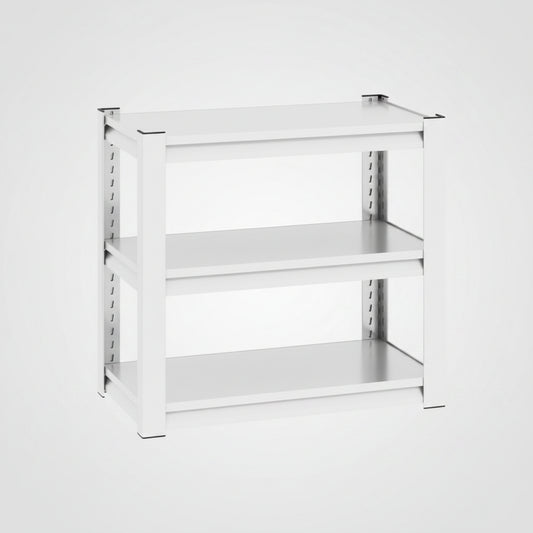 White metal workbench with dimensions labeled on a white background