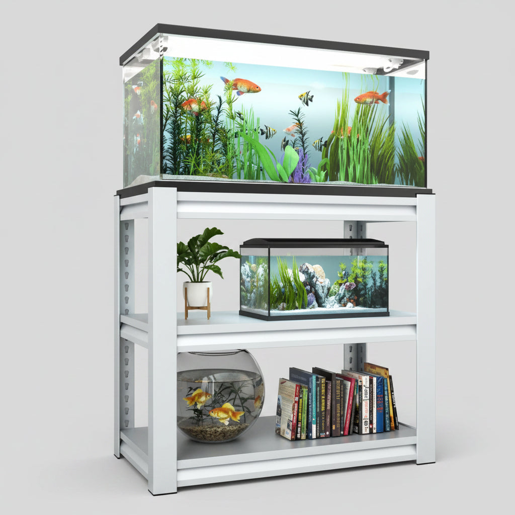 20-30 Gallon Fish Tank Stand - Metal Aquarium Stand, 34 W X 18 D X 31H Adjustable Heavy Duty Reptile Tank Stand, Adjustable 3-Tier Fish Tank Rack Shelf For Home Office, Tank Not Included