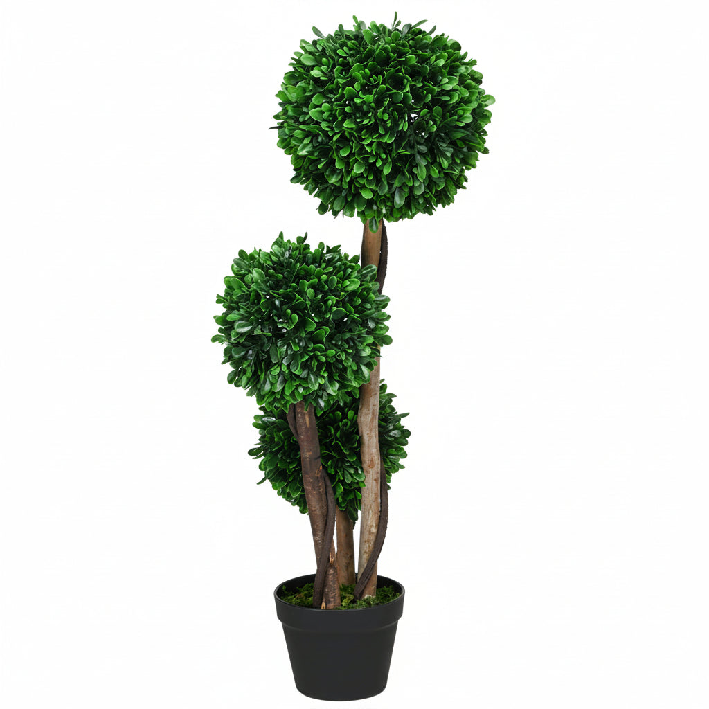 3ft Artificial Tree, Triple Ball Boxwood Topiary with Pot and Sandalwood Leaves, for Indoor Outdoor Home...