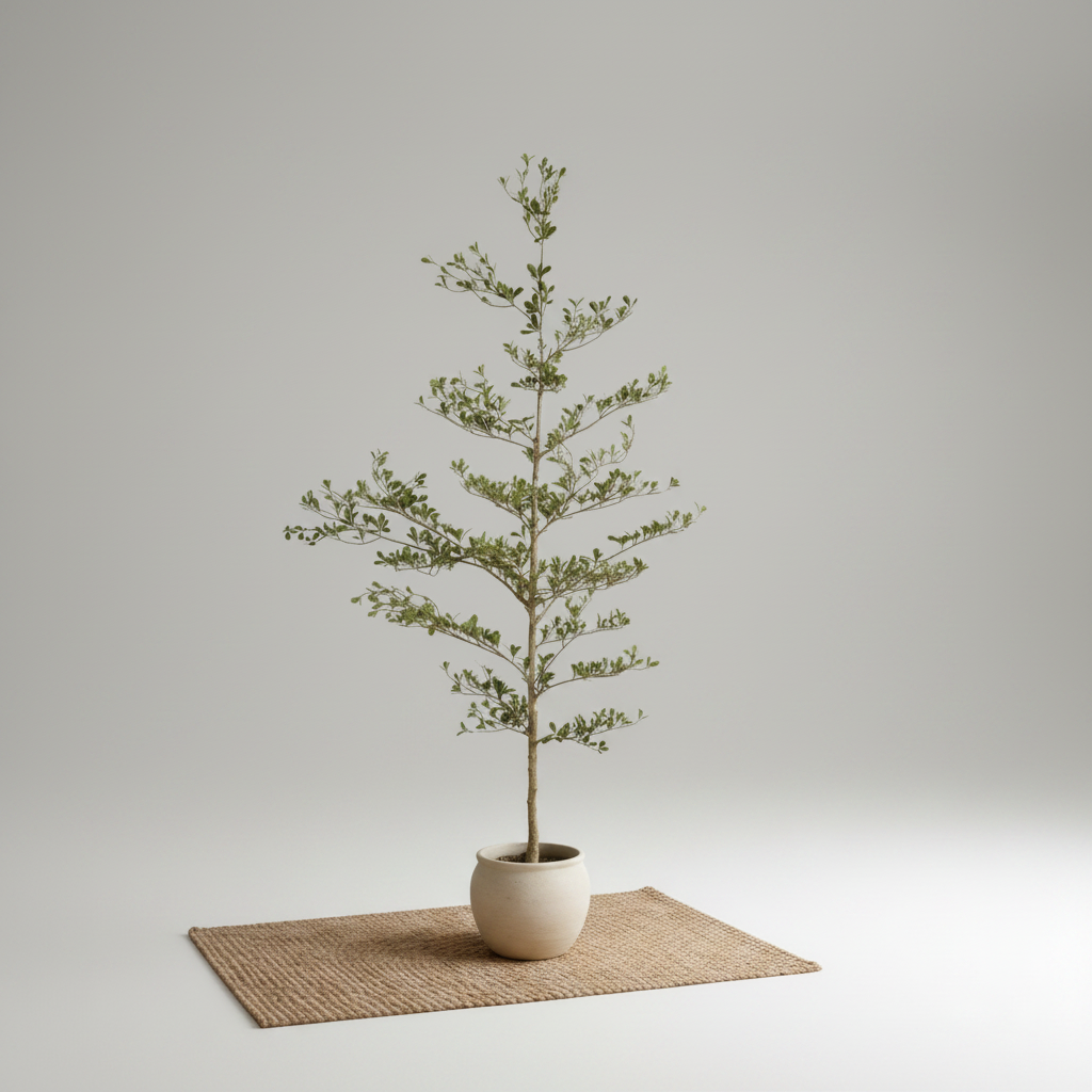 Potted plant in a room with a wooden bookshelf and marble wall.