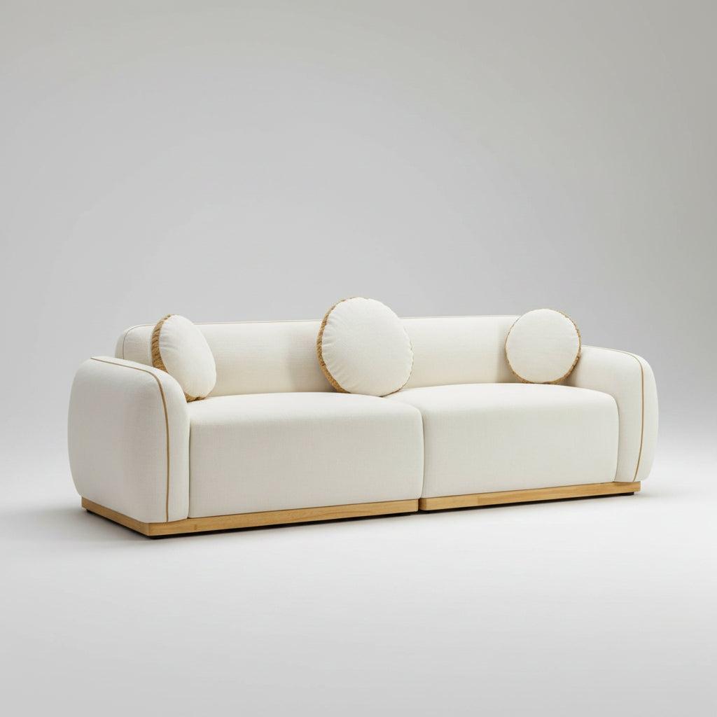 90.94     Modern Sofa Set, 3 Round Accent Pillows For Home Theater Lounge Den Guest Room.