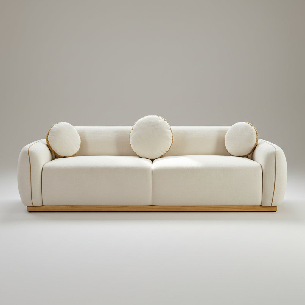 90.94     Modern Sofa Set, 3 Round Accent Pillows For Home Theater Lounge Den Guest Room