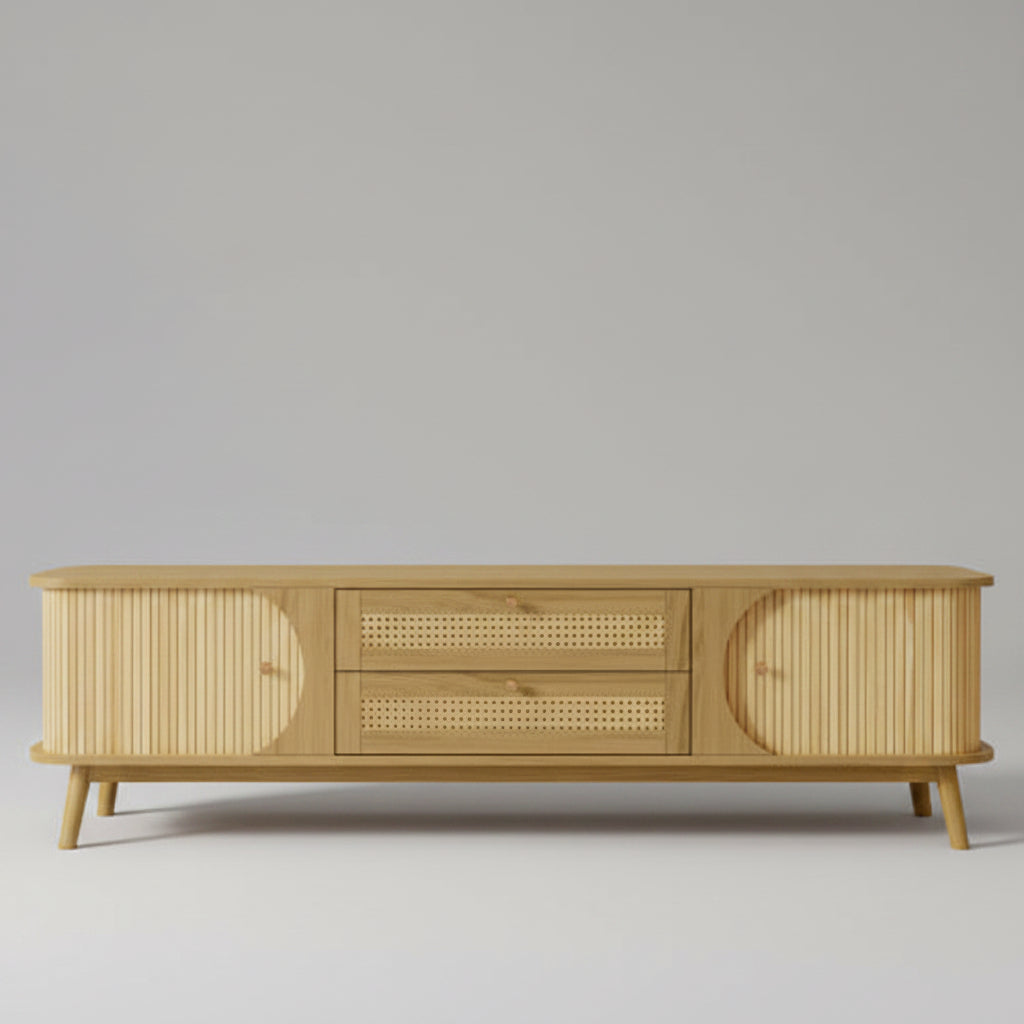 Rattan TV Stand For TVs Up To 75'', Modern Farmhouse Media Console, Entertainment Center With Solid Wood Legs, TV Cabinet For Living Room,Home Theatre.....