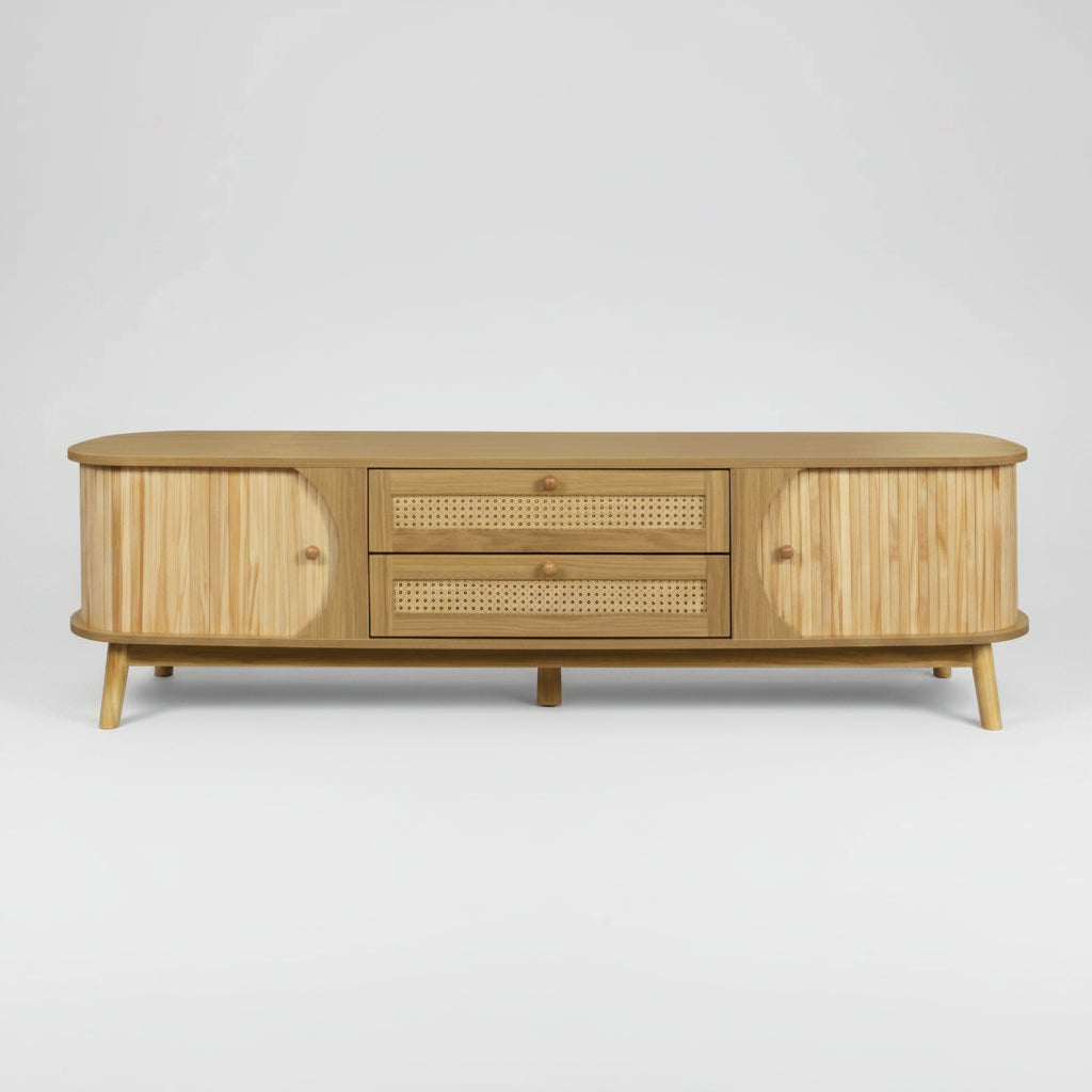 Rattan TV Stand For TVs Up To 75'', Modern Farmhouse Media Console, Entertainment Center With Solid Wood Legs, TV Cabinet For Living Room,Home Theatre....