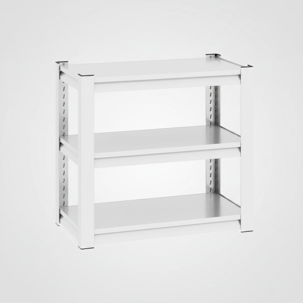 White metal workbench with dimensions labeled on a white background